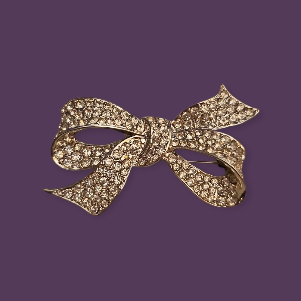 Vtg NINA RICCI Couture Crystal Silvertone Bow Coquette Brooch